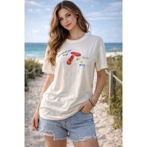 Swan Magic Tee Shirt Womens L Embroidered Cotton Graphic Folk Art Coastal Beach